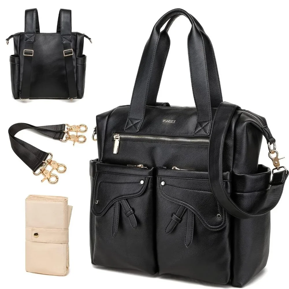 Diaper Bag Backpack Vegan Leather Modern Tote Travel Large Capacity